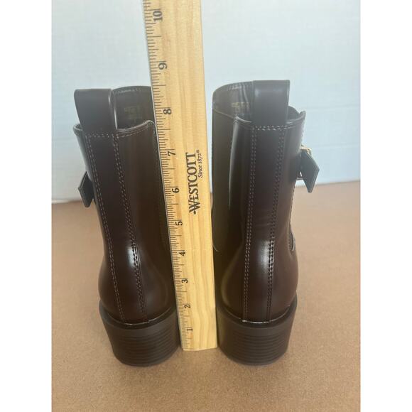 Zara Chelsea Brown Vegan Buckle Detail Round Toe Pull On Ankle Boots Sz 8 - Picture 8 of 12